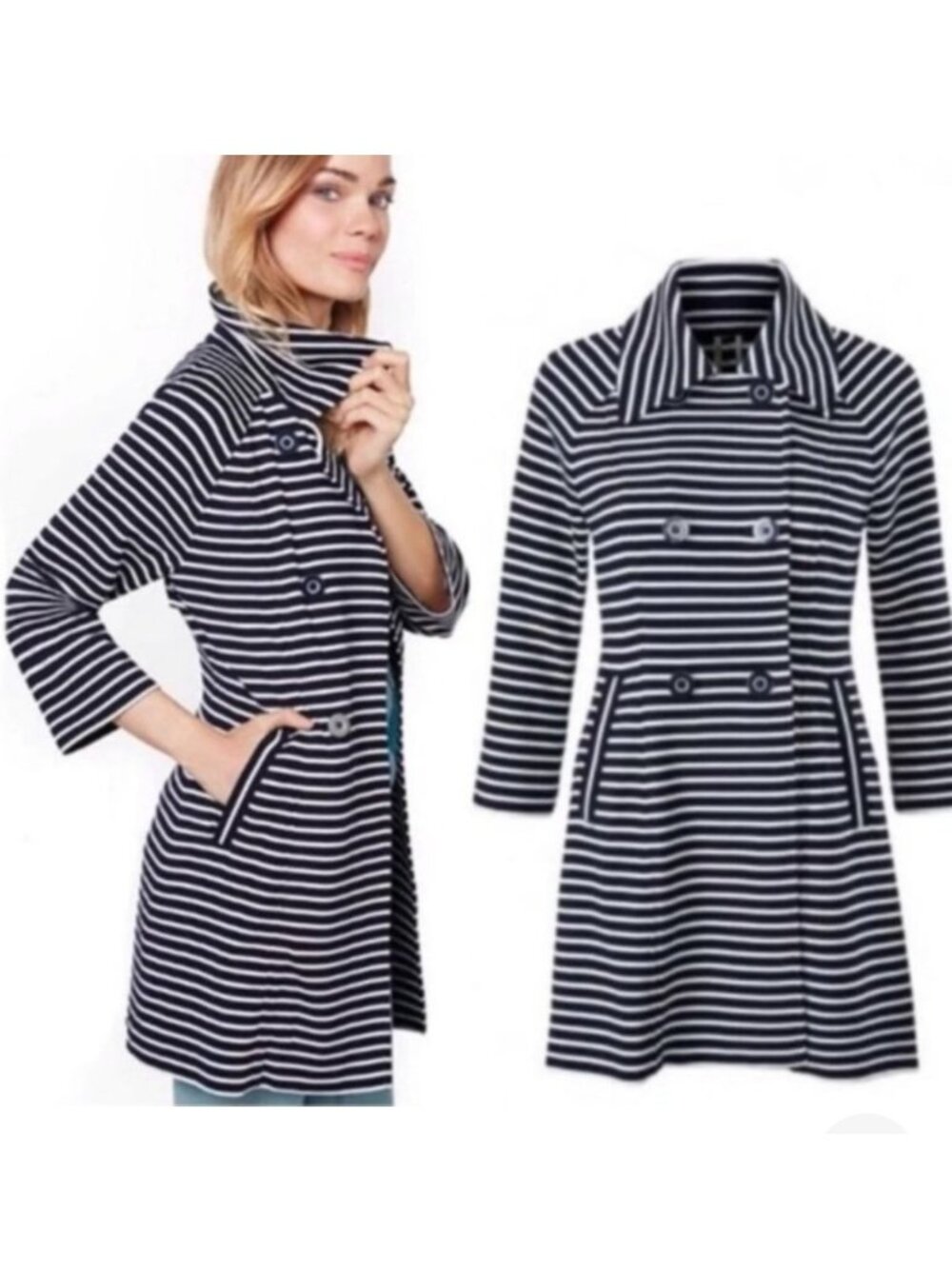 Cabi 5151 Maritime Trench Coat Navy Blue Stripe XL